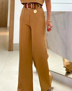 Conjunto Elegante con Top Corto y Pantalón de Pierna Ancha para Mujer