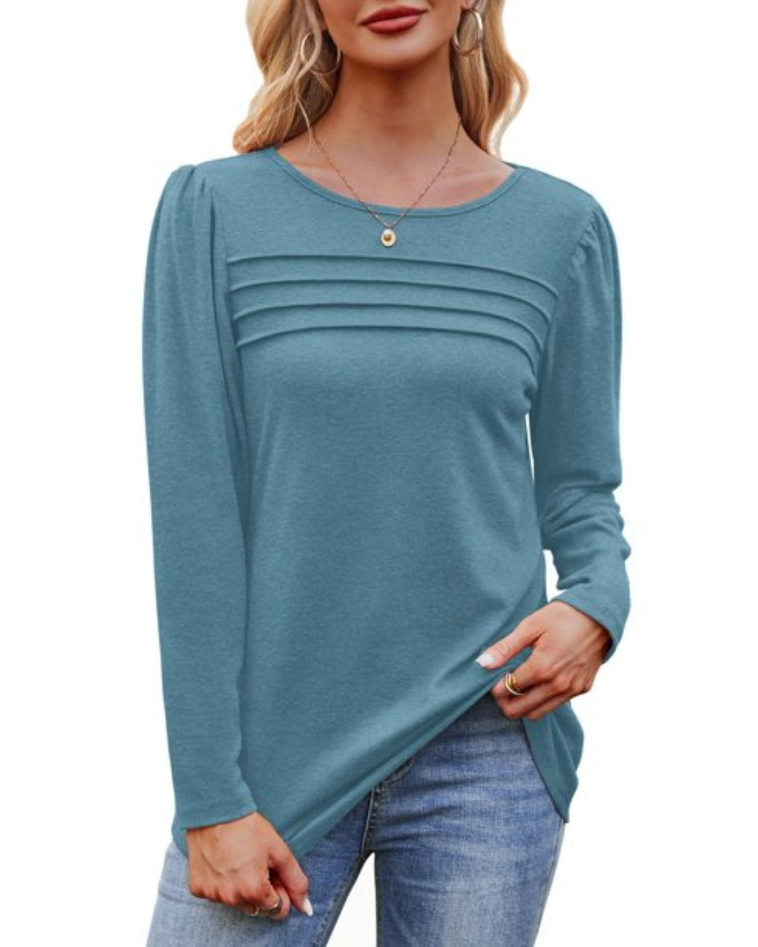 Blusa de Punto Ligero con Cuello Redondo y Manga 3/4 para Mujer