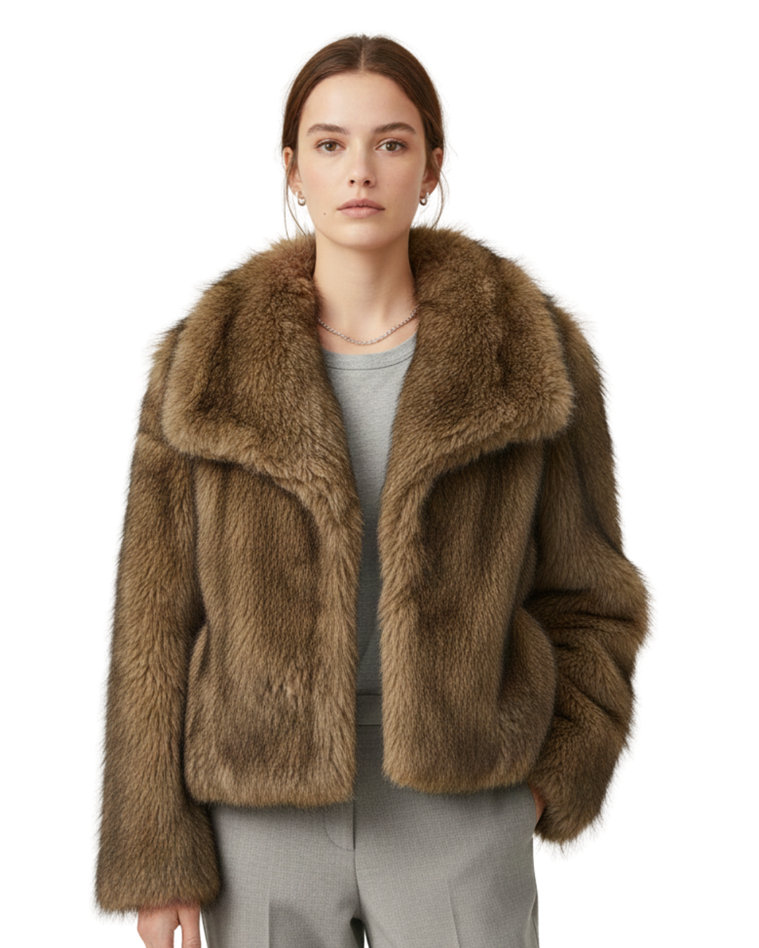 Abrigo de pelo sintético elegante para mujer