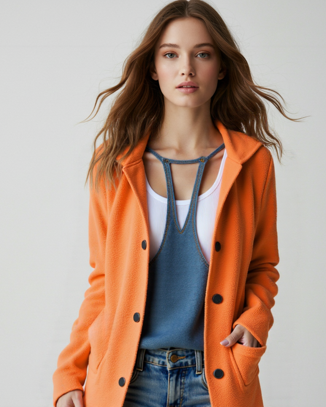 Chaqueta informal con botones frontales y bolsillos para mujer