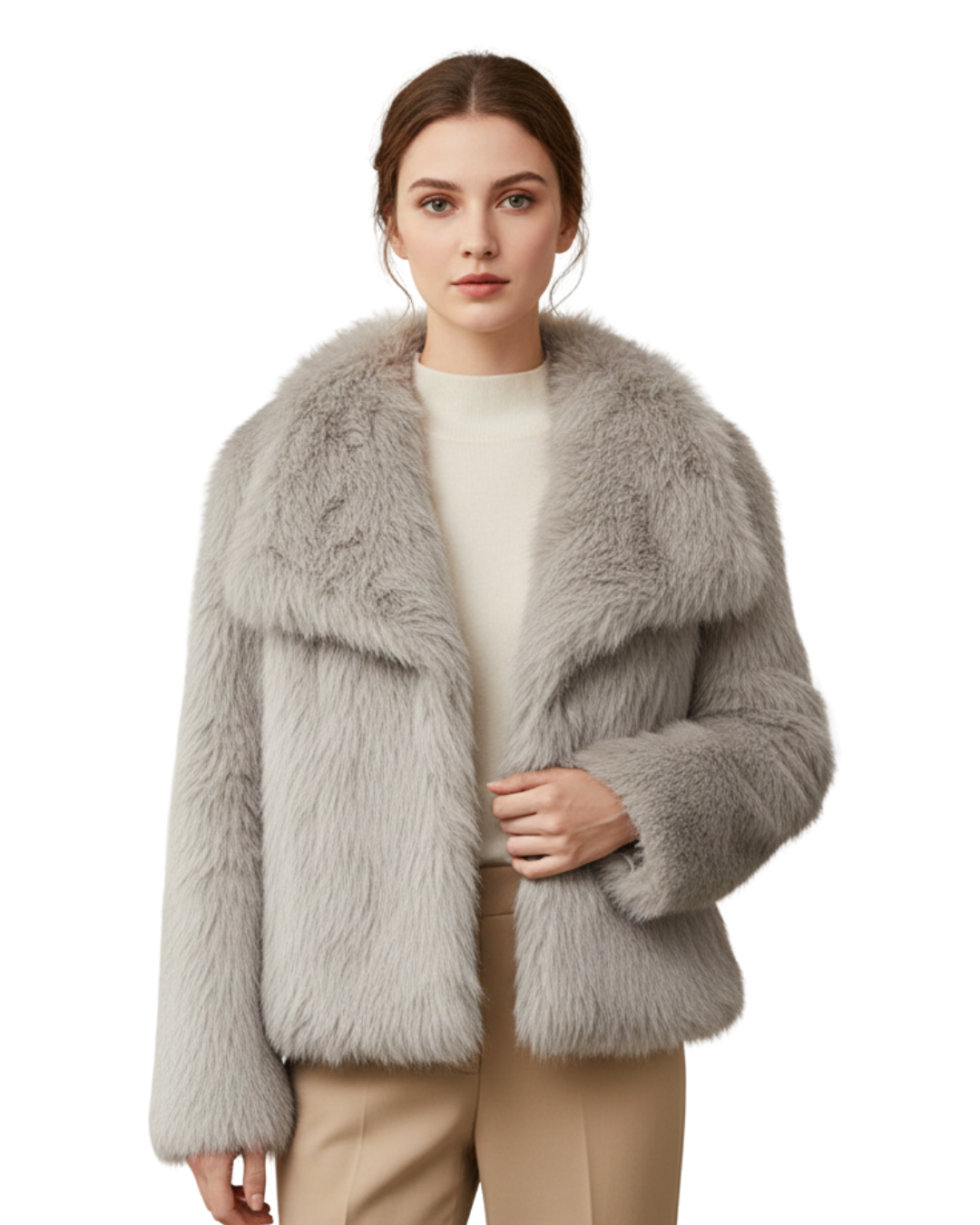 Abrigo de pelo sintético elegante para mujer