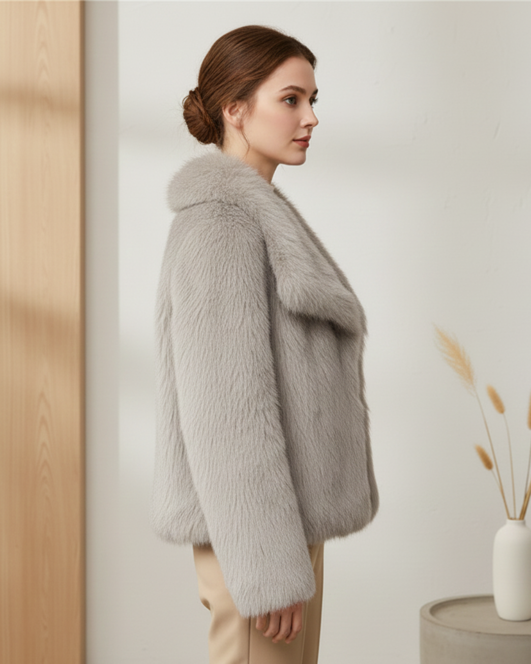 Abrigo de pelo sintético elegante para mujer