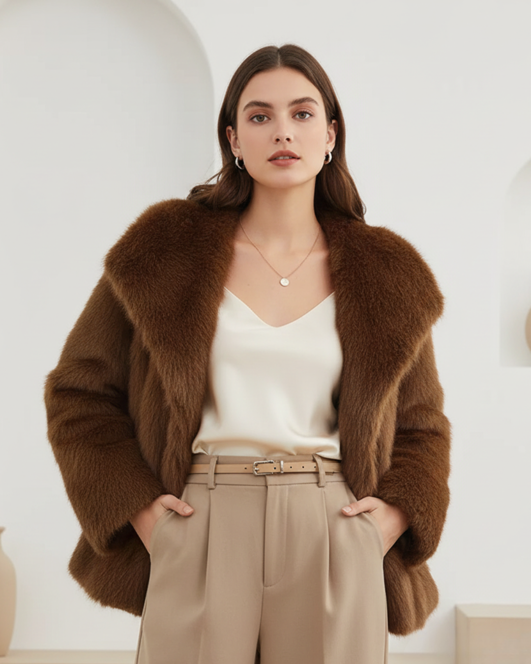 Abrigo de pelo sintético elegante para mujer