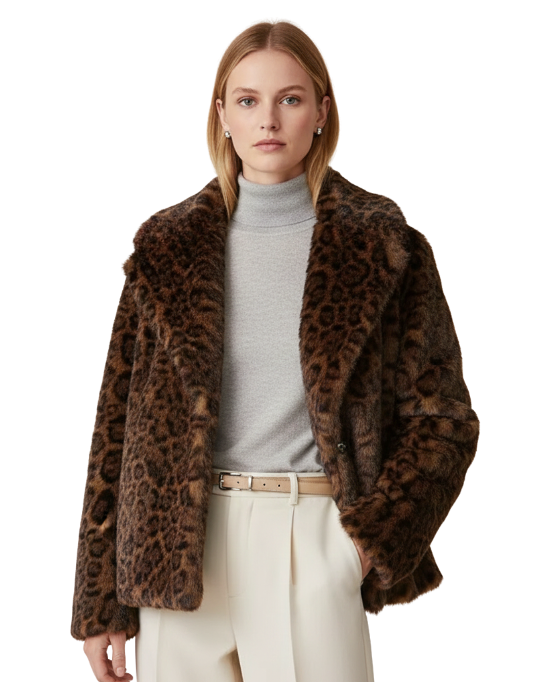 Abrigo de pelo sintético elegante para mujer