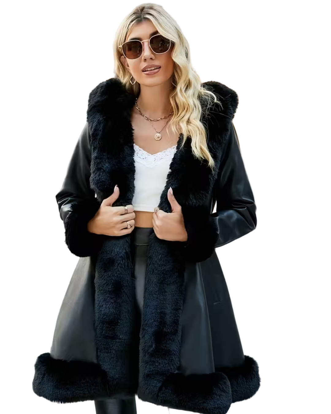 Chaqueta Larga Elegante de Cuero con Capucha para Mujer®