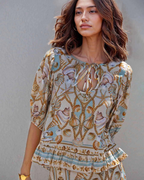 Blusa Boho Azul marino con Estampado de Conchas y Estrellas de mar®