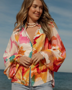 Blusa Holgada con Cuello en V y Mangas Largas