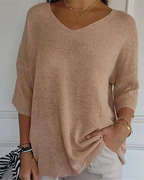 Blusa de Punto Ligera con Cuello en V y Manga Francesa para Mujer®