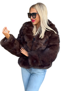 Abrigo de Piel Sintética Fina Con un Toque de Glamour y Calidez Ligera Para Mujer