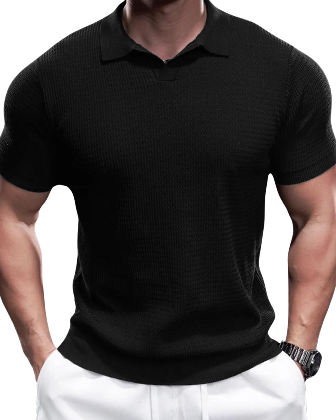 Polo de Punto para Hombre con Tejido Jacquard Estilo Moderno y Confort Superior