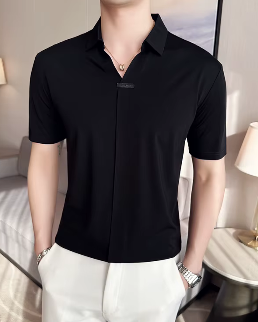 Polo de Hombre de Gran Elasticidad, Ligero, Suave y Resistente a las Arrugas en Color Liso