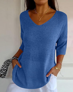 Blusa de Punto Ligera con Cuello en V y Manga Francesa para Mujer®
