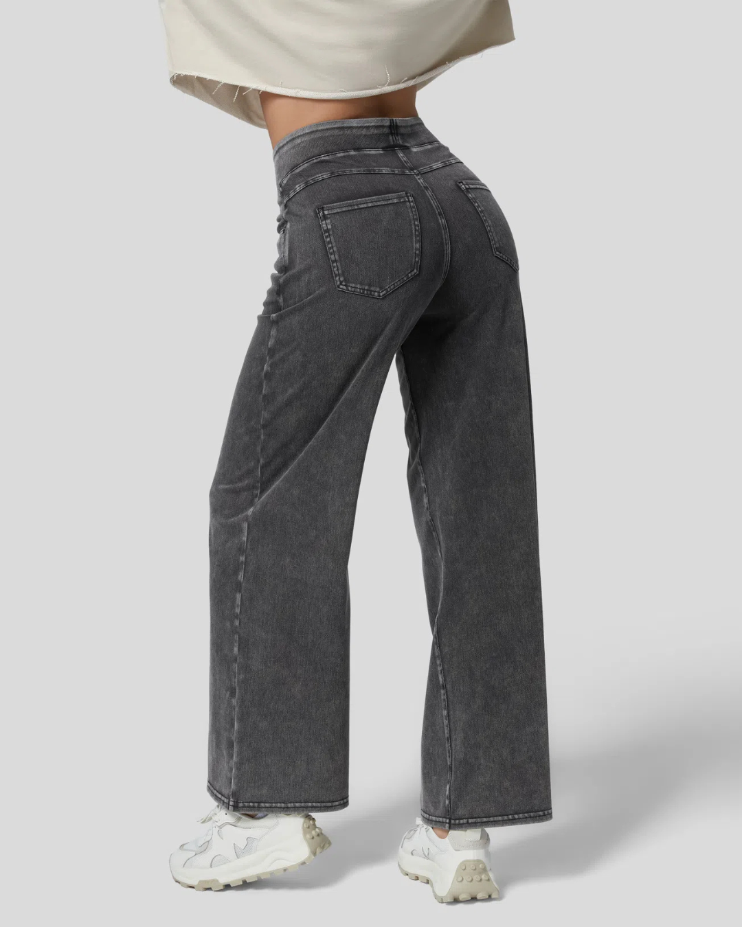 Pantalón Ancho de Cintura Alta con Varios Bolsillos para Mujer