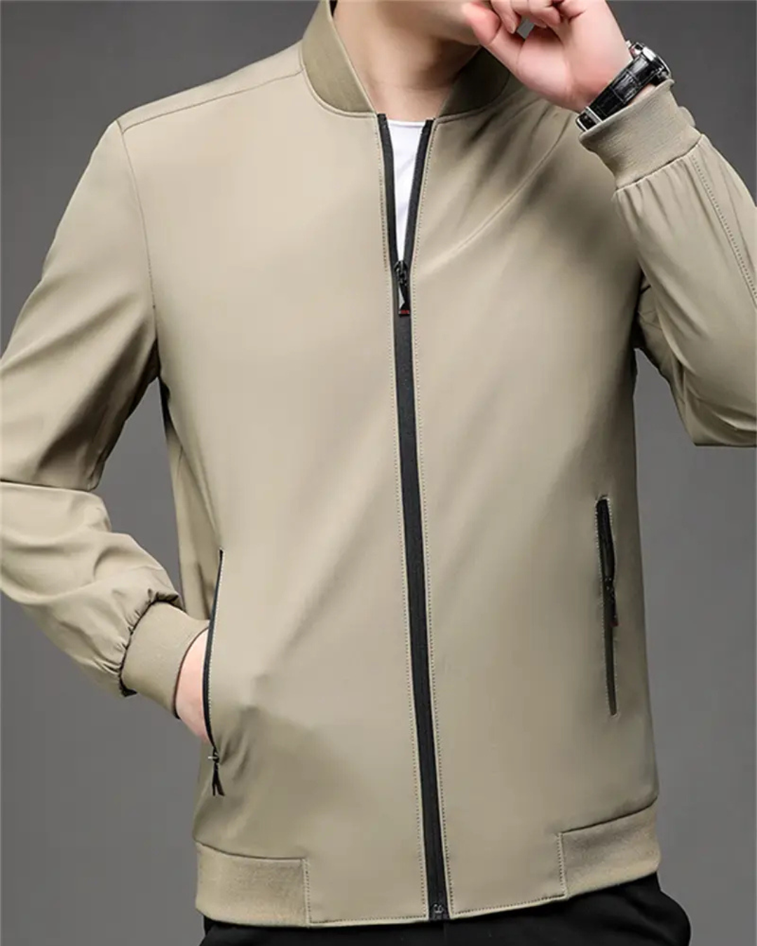 Chaqueta con cuello en V y Cremallera para Hombre