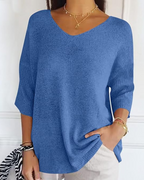 Blusa de Punto Ligera con Cuello en V y Manga Francesa para Mujer®