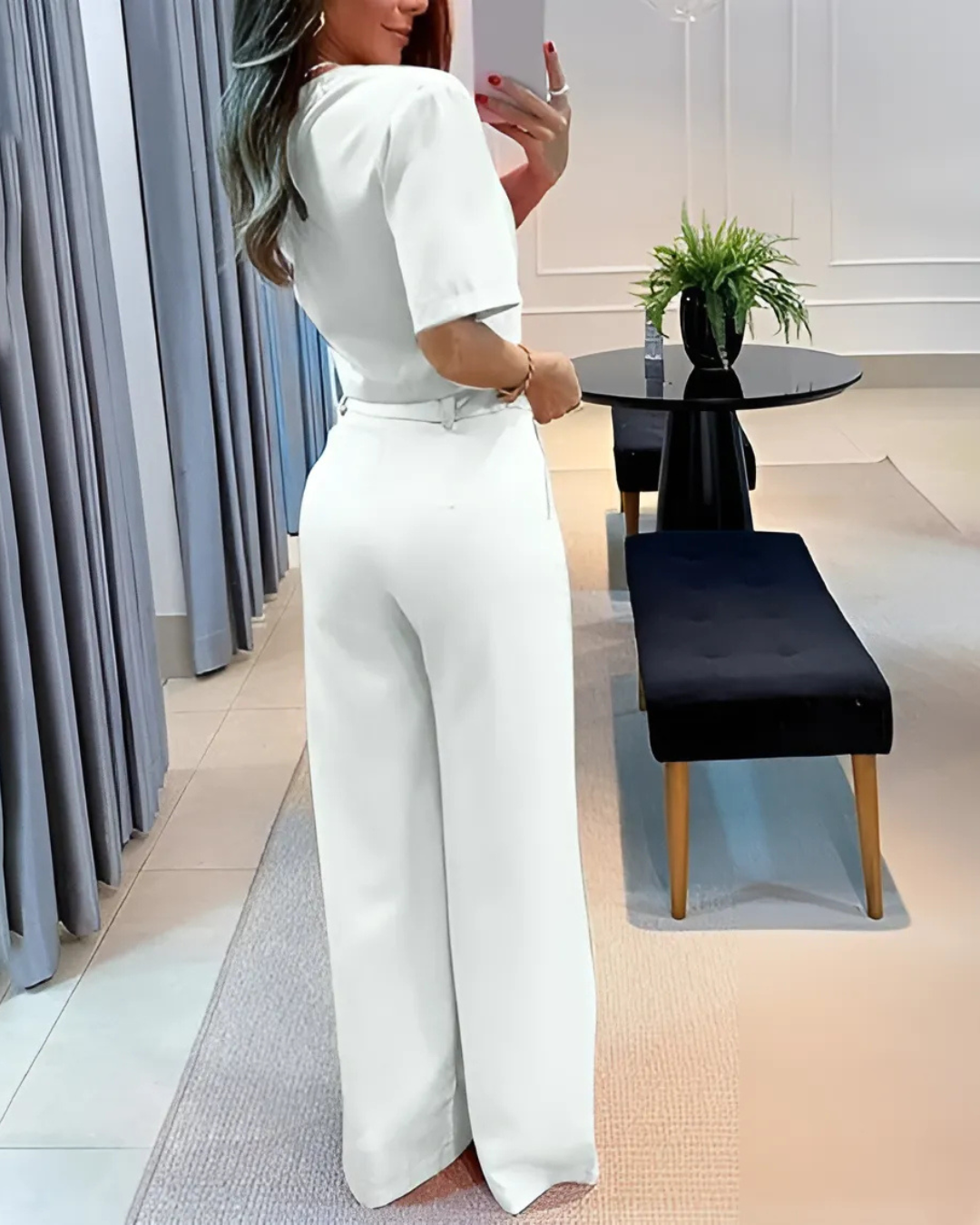 Conjunto Elegante con Top Corto y Pantalón de Pierna Ancha para Mujer