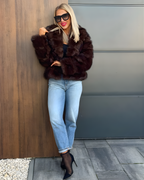 Abrigo de Piel Sintética Fina Con un Toque de Glamour y Calidez Ligera Para Mujer