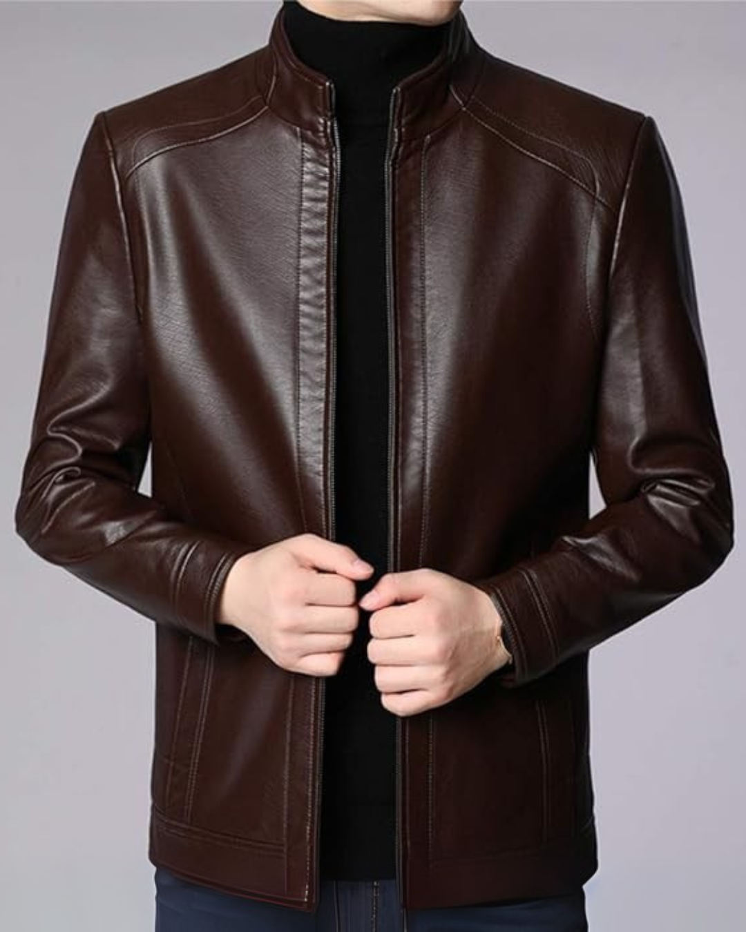 Chaqueta clásica de cuero para hombre