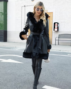 Chaqueta Larga Elegante de Cuero con Capucha para Mujer®