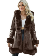 Chaqueta Larga Elegante de Cuero con Capucha para Mujer®