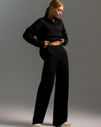 Conjunto de 2 Piezas para Mujer, Sudadera con Cuello de Polo y Pantalón de Pierna Ancha®