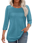 Blusa de Punto Ligero con Cuello Redondo y Manga 3/4 para Mujer