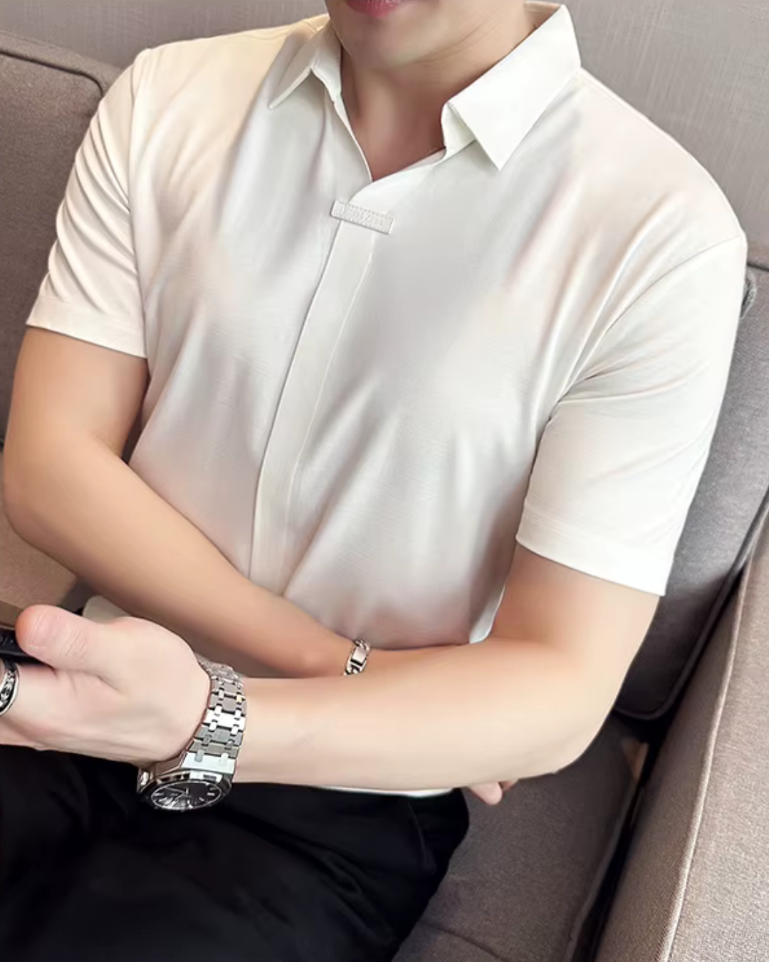 Polo de Hombre de Gran Elasticidad, Ligero, Suave y Resistente a las Arrugas en Color Liso