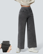 Pantalón Ancho de Cintura Alta con Varios Bolsillos para Mujer