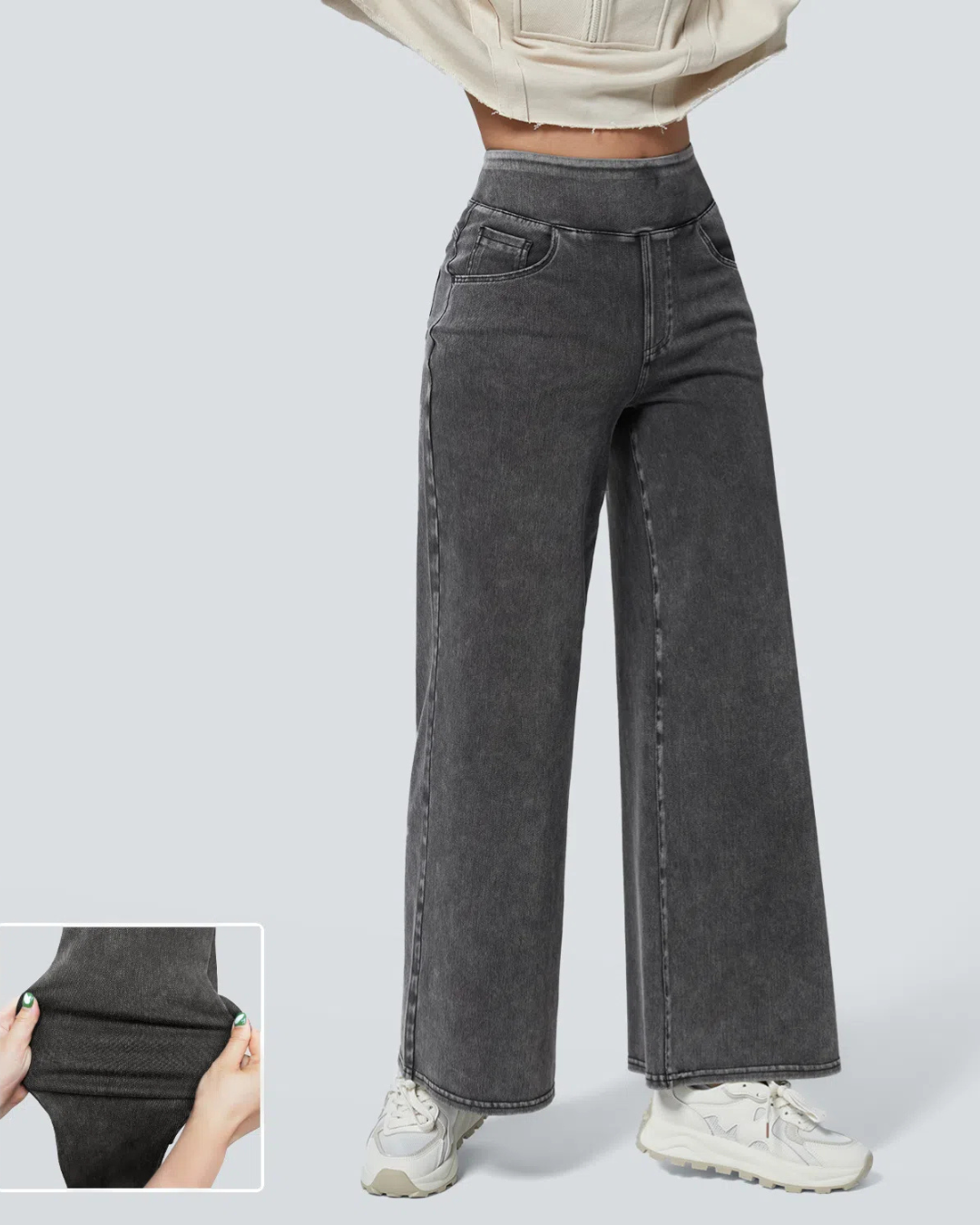 Pantalón Ancho de Cintura Alta con Varios Bolsillos para Mujer