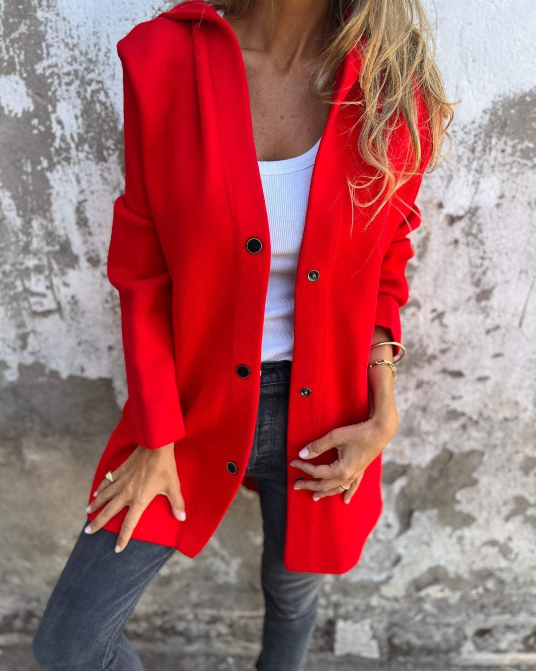 Chaqueta informal con botones frontales y bolsillos para mujer