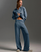 Conjunto de 2 Piezas para Mujer, Sudadera con Cuello de Polo y Pantalón de Pierna Ancha®